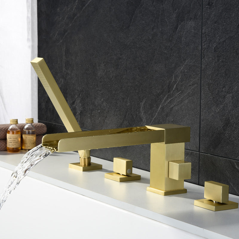 Deck Mounted Bathroom Faucet Modern Style Copper Bathroom Faucet Gold 4 Hole Faucets Clearhalo 'Bathroom Remodel & Bathroom Fixtures' 'Bathtub Faucets' 'bathtub_faucets' 'Home Improvement' 'home_improvement' 'home_improvement_bathtub_faucets' 6528341