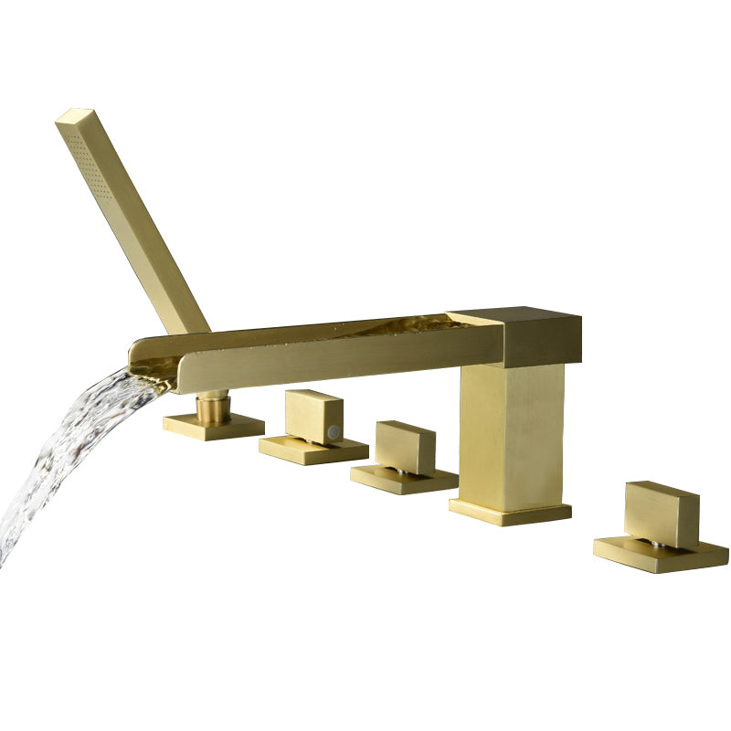 Deck Mounted Bathroom Faucet Modern Style Copper Bathroom Faucet Gold 5 Hole Faucets Clearhalo 'Bathroom Remodel & Bathroom Fixtures' 'Bathtub Faucets' 'bathtub_faucets' 'Home Improvement' 'home_improvement' 'home_improvement_bathtub_faucets' 6528342