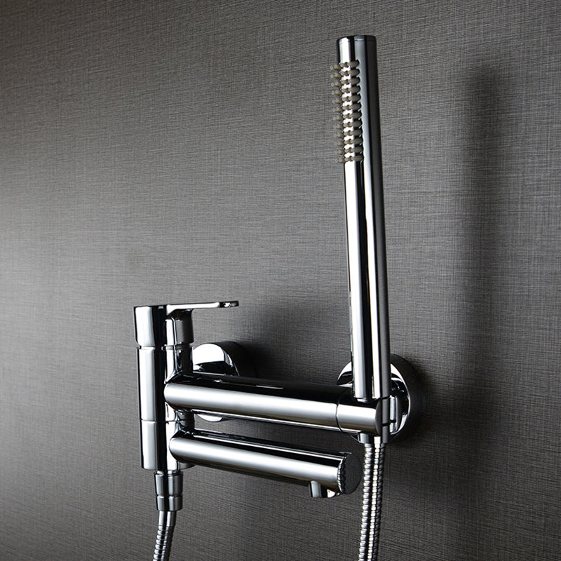 Wall Mounted Bathroom Faucet Contemporary Style Swivel Bathroom Faucet Silver Clearhalo 'Bathroom Remodel & Bathroom Fixtures' 'Bathtub Faucets' 'bathtub_faucets' 'Home Improvement' 'home_improvement' 'home_improvement_bathtub_faucets' 6528350