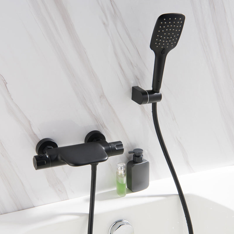 Wall Mounted Bathroom Faucet Modern Style Mental Bathroom Faucet Matte Black Hand Shower Included Clearhalo 'Bathroom Remodel & Bathroom Fixtures' 'Bathtub Faucets' 'bathtub_faucets' 'Home Improvement' 'home_improvement' 'home_improvement_bathtub_faucets' 6528371