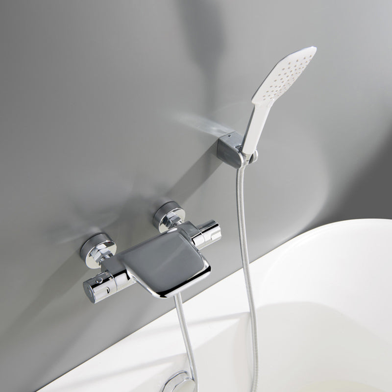 Wall Mounted Bathroom Faucet Modern Style Mental Bathroom Faucet Chrome Hand Shower Included Clearhalo 'Bathroom Remodel & Bathroom Fixtures' 'Bathtub Faucets' 'bathtub_faucets' 'Home Improvement' 'home_improvement' 'home_improvement_bathtub_faucets' 6528374