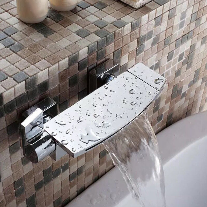 Wall Mounted Bathroom Faucet Modern Style Mental Bathroom Faucet Chrome Hand Shower Not Included Clearhalo 'Bathroom Remodel & Bathroom Fixtures' 'Bathtub Faucets' 'bathtub_faucets' 'Home Improvement' 'home_improvement' 'home_improvement_bathtub_faucets' 6528382