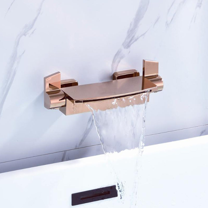 Wall Mounted Bathroom Faucet Modern Style Mental Bathroom Faucet Rose Gold Hand Shower Not Included Clearhalo 'Bathroom Remodel & Bathroom Fixtures' 'Bathtub Faucets' 'bathtub_faucets' 'Home Improvement' 'home_improvement' 'home_improvement_bathtub_faucets' 6528386