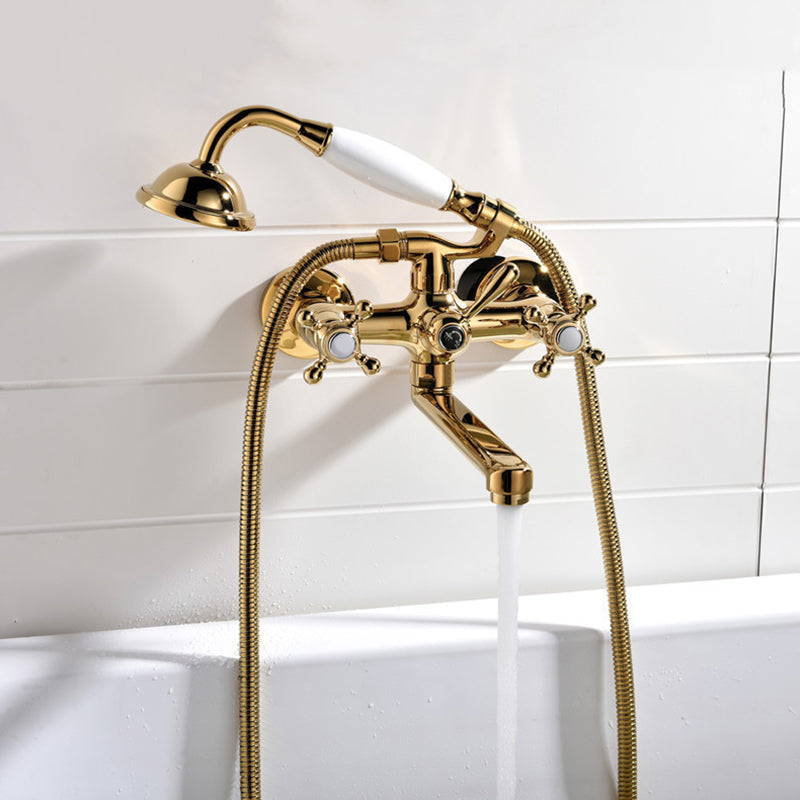 Wall Mounted Bathroom Faucet Metal Swivel Bathroom Faucet with Hand Shower Clearhalo 'Bathroom Remodel & Bathroom Fixtures' 'Bathtub Faucets' 'bathtub_faucets' 'Home Improvement' 'home_improvement' 'home_improvement_bathtub_faucets' 6528400