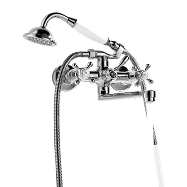 Wall Mounted Bathroom Faucet Metal Swivel Bathroom Faucet with Hand Shower Silver Clearhalo 'Bathroom Remodel & Bathroom Fixtures' 'Bathtub Faucets' 'bathtub_faucets' 'Home Improvement' 'home_improvement' 'home_improvement_bathtub_faucets' 6528404
