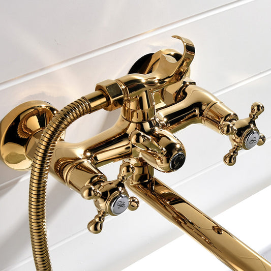 Wall Mounted Bathroom Faucet Metal Swivel Bathroom Faucet with Hand Shower Clearhalo 'Bathroom Remodel & Bathroom Fixtures' 'Bathtub Faucets' 'bathtub_faucets' 'Home Improvement' 'home_improvement' 'home_improvement_bathtub_faucets' 6528405