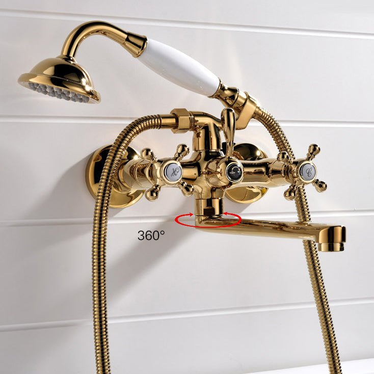 Wall Mounted Bathroom Faucet Metal Swivel Bathroom Faucet with Hand Shower Clearhalo 'Bathroom Remodel & Bathroom Fixtures' 'Bathtub Faucets' 'bathtub_faucets' 'Home Improvement' 'home_improvement' 'home_improvement_bathtub_faucets' 6528406