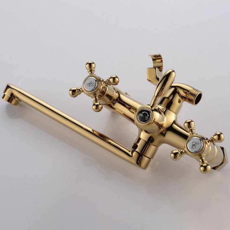Wall Mounted Bathroom Faucet Metal Swivel Bathroom Faucet with Hand Shower Clearhalo 'Bathroom Remodel & Bathroom Fixtures' 'Bathtub Faucets' 'bathtub_faucets' 'Home Improvement' 'home_improvement' 'home_improvement_bathtub_faucets' 6528408