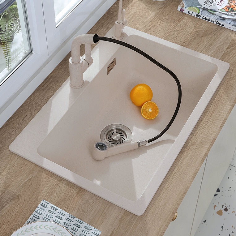 White Quartz Kitchen Sink Single Bowl Sink with Basket Strainer Clearhalo 'Home Improvement' 'home_improvement' 'home_improvement_kitchen_sinks' 'Kitchen Remodel & Kitchen Fixtures' 'Kitchen Sinks & Faucet Components' 'Kitchen Sinks' 'kitchen_sinks' 6528810