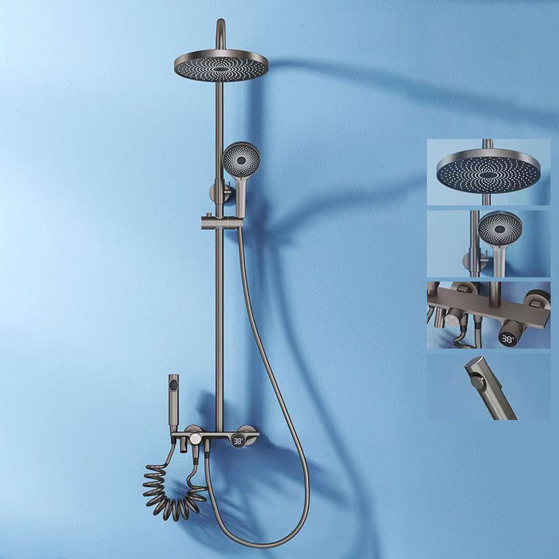 Modern Wall Mounted Shower System Dual Shower Head Shower Set Gun Grey Temperature Control Clearhalo 'Bathroom Remodel & Bathroom Fixtures' 'Home Improvement' 'home_improvement' 'home_improvement_shower_faucets' 'Shower Faucets & Systems' 'shower_faucets' 'Showers & Bathtubs Plumbing' 'Showers & Bathtubs' 6528834