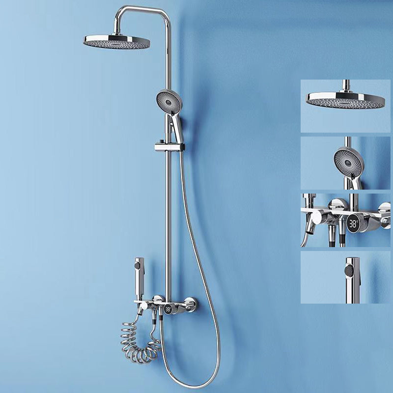 Modern Wall Mounted Shower System Dual Shower Head Shower Set Silver Gray Temperature Control Clearhalo 'Bathroom Remodel & Bathroom Fixtures' 'Home Improvement' 'home_improvement' 'home_improvement_shower_faucets' 'Shower Faucets & Systems' 'shower_faucets' 'Showers & Bathtubs Plumbing' 'Showers & Bathtubs' 6528838