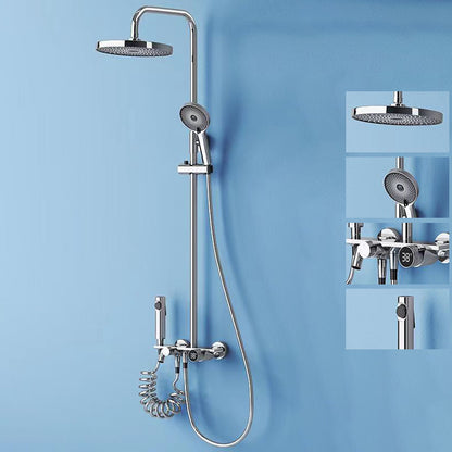 Modern Wall Mounted Shower System Dual Shower Head Shower Set Silver Gray Temperature Control Clearhalo 'Bathroom Remodel & Bathroom Fixtures' 'Home Improvement' 'home_improvement' 'home_improvement_shower_faucets' 'Shower Faucets & Systems' 'shower_faucets' 'Showers & Bathtubs Plumbing' 'Showers & Bathtubs' 6528838