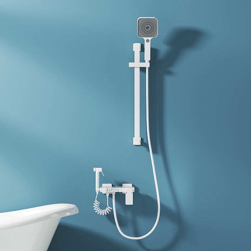 Single Hand Shower Modern Shower Faucet Wall Mounted Shower Trim White Temperature Control Digital Display Not Included Clearhalo 'Bathroom Remodel & Bathroom Fixtures' 'Home Improvement' 'home_improvement' 'home_improvement_shower_faucets' 'Shower Faucets & Systems' 'shower_faucets' 'Showers & Bathtubs Plumbing' 'Showers & Bathtubs' 6528853