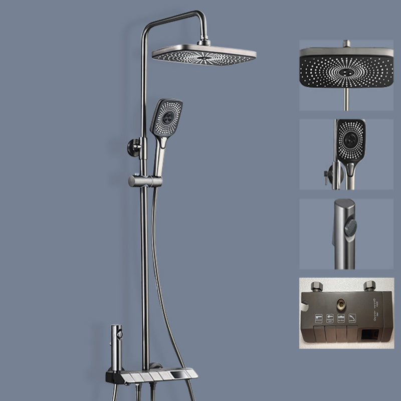 Contemporary Shower System Slide Bar Dual Shower Head Wall Mounted Shower Set Gun Grey Thermostatic Digital Display Included Clearhalo 'Bathroom Remodel & Bathroom Fixtures' 'Home Improvement' 'home_improvement' 'home_improvement_shower_faucets' 'Shower Faucets & Systems' 'shower_faucets' 'Showers & Bathtubs Plumbing' 'Showers & Bathtubs' 6528896