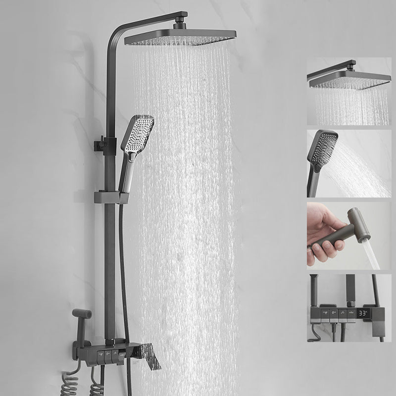 Modern Style Shower System Copper Spot Resist Wall Mounted Shower System Gun Grey Temperature Control Digital Display Included Clearhalo 'Bathroom Remodel & Bathroom Fixtures' 'Home Improvement' 'home_improvement' 'home_improvement_shower_faucets' 'Shower Faucets & Systems' 'shower_faucets' 'Showers & Bathtubs Plumbing' 'Showers & Bathtubs' 6528925