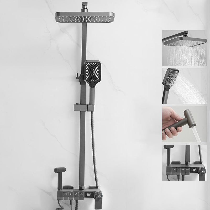 Modern Style Shower System Copper Spot Resist Wall Mounted Shower System Silver Gray Thermostatic Digital Display Included Clearhalo 'Bathroom Remodel & Bathroom Fixtures' 'Home Improvement' 'home_improvement' 'home_improvement_shower_faucets' 'Shower Faucets & Systems' 'shower_faucets' 'Showers & Bathtubs Plumbing' 'Showers & Bathtubs' 6528930