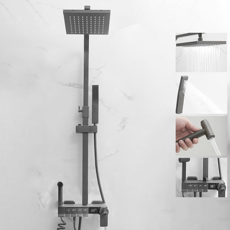 Modern Style Shower System Copper Spot Resist Wall Mounted Shower System Gun Grey Thermostatic Digital Display Included Clearhalo 'Bathroom Remodel & Bathroom Fixtures' 'Home Improvement' 'home_improvement' 'home_improvement_shower_faucets' 'Shower Faucets & Systems' 'shower_faucets' 'Showers & Bathtubs Plumbing' 'Showers & Bathtubs' 6528937