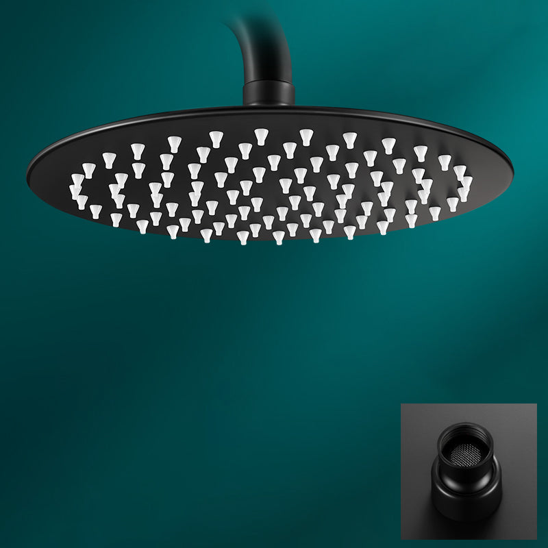 Black Round Fixed Shower Head Modern Style Wall-Mount Showerhead Round Black Clearhalo 'Bathroom Remodel & Bathroom Fixtures' 'Home Improvement' 'home_improvement' 'home_improvement_shower_heads' 'Shower Heads' 'shower_heads' 'Showers & Bathtubs Plumbing' 'Showers & Bathtubs' 6528952
