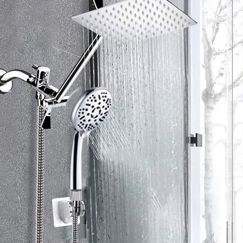 Modern Style Dual Shower Head 9-Spray Silver Wall-Mount Showerhead Silver Clearhalo 'Bathroom Remodel & Bathroom Fixtures' 'Home Improvement' 'home_improvement' 'home_improvement_shower_heads' 'Shower Heads' 'shower_heads' 'Showers & Bathtubs Plumbing' 'Showers & Bathtubs' 6529021