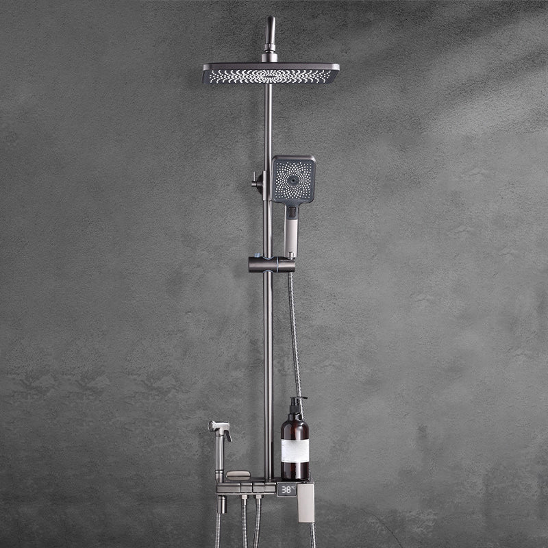 Modern Brass Shower System Adjustable Spray Pattern Shower Set Gun Grey Square Temperature Control Clearhalo 'Bathroom Remodel & Bathroom Fixtures' 'Home Improvement' 'home_improvement' 'home_improvement_shower_faucets' 'Shower Faucets & Systems' 'shower_faucets' 'Showers & Bathtubs Plumbing' 'Showers & Bathtubs' 6531351