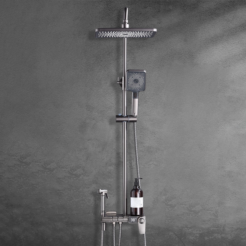 Modern Brass Shower System Adjustable Spray Pattern Shower Set Gun Grey Square Thermostatic Clearhalo 'Bathroom Remodel & Bathroom Fixtures' 'Home Improvement' 'home_improvement' 'home_improvement_shower_faucets' 'Shower Faucets & Systems' 'shower_faucets' 'Showers & Bathtubs Plumbing' 'Showers & Bathtubs' 6531352