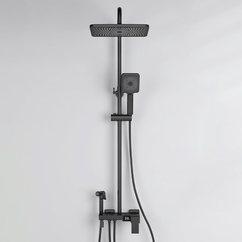 Modern Brass Shower System Adjustable Spray Pattern Shower Set Black Square Temperature Control Clearhalo 'Bathroom Remodel & Bathroom Fixtures' 'Home Improvement' 'home_improvement' 'home_improvement_shower_faucets' 'Shower Faucets & Systems' 'shower_faucets' 'Showers & Bathtubs Plumbing' 'Showers & Bathtubs' 6531358