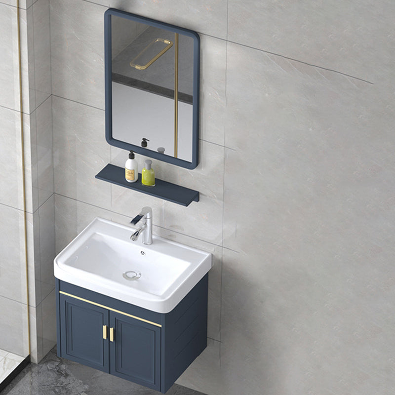 Modern Wall-Mounted Sink Vanity Blue Wall Mount Vanity Cabinet Vanity & Faucet & Mirrors 20.5"L x 14.6"W x 18.9"H Towel Bar Not Included Clearhalo 'Bathroom Remodel & Bathroom Fixtures' 'Bathroom Vanities' 'bathroom_vanities' 'Home Improvement' 'home_improvement' 'home_improvement_bathroom_vanities' 6531463