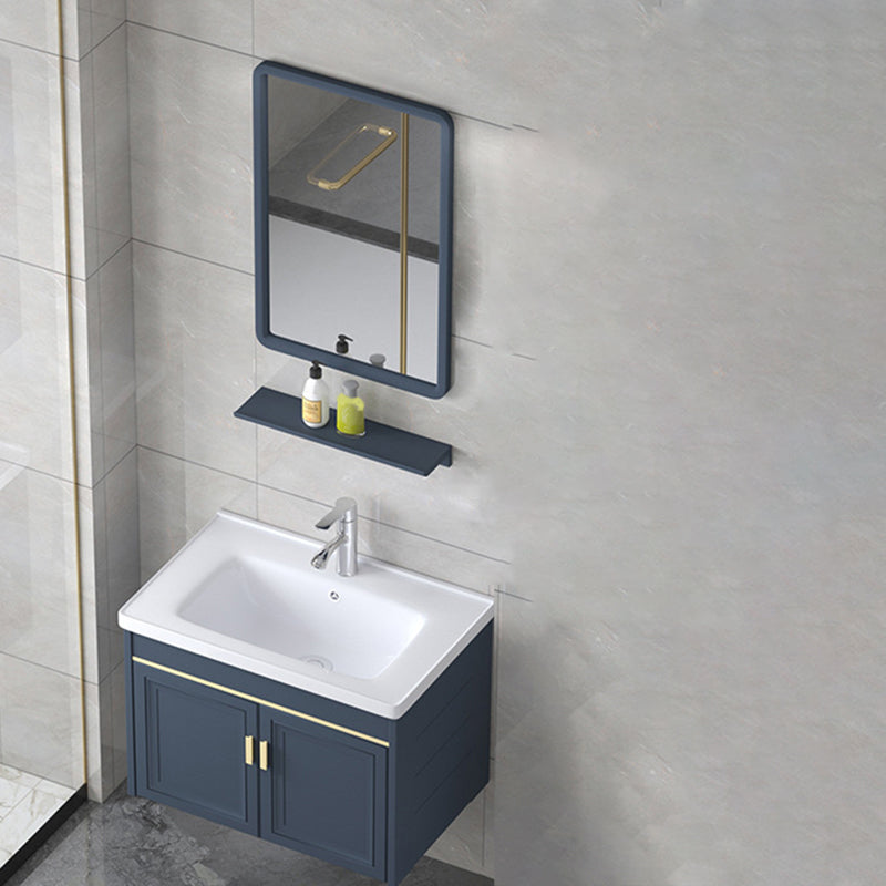 Modern Wall-Mounted Sink Vanity Blue Wall Mount Vanity Cabinet Vanity & Faucet & Mirrors 24"L x 16.1"W x 18.1"H Towel Bar Not Included Clearhalo 'Bathroom Remodel & Bathroom Fixtures' 'Bathroom Vanities' 'bathroom_vanities' 'Home Improvement' 'home_improvement' 'home_improvement_bathroom_vanities' 6531465