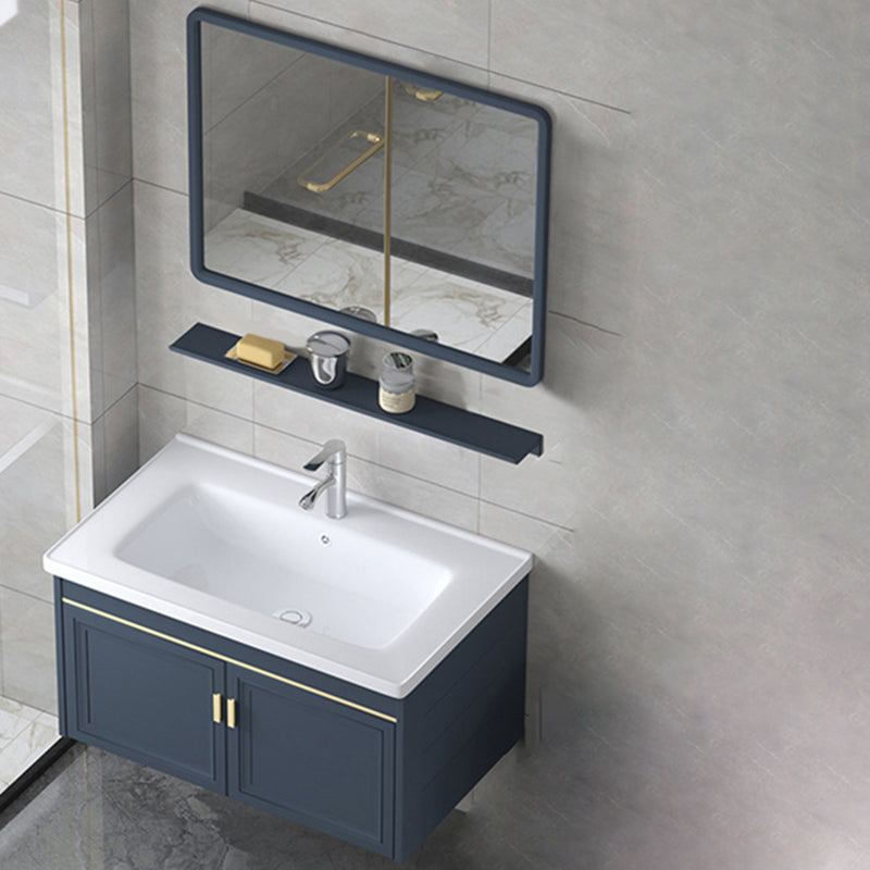 Modern Wall-Mounted Sink Vanity Blue Wall Mount Vanity Cabinet Vanity & Faucet & Mirrors 28"L x 18.9"W x 18.1"H Towel Bar Not Included Clearhalo 'Bathroom Remodel & Bathroom Fixtures' 'Bathroom Vanities' 'bathroom_vanities' 'Home Improvement' 'home_improvement' 'home_improvement_bathroom_vanities' 6531468
