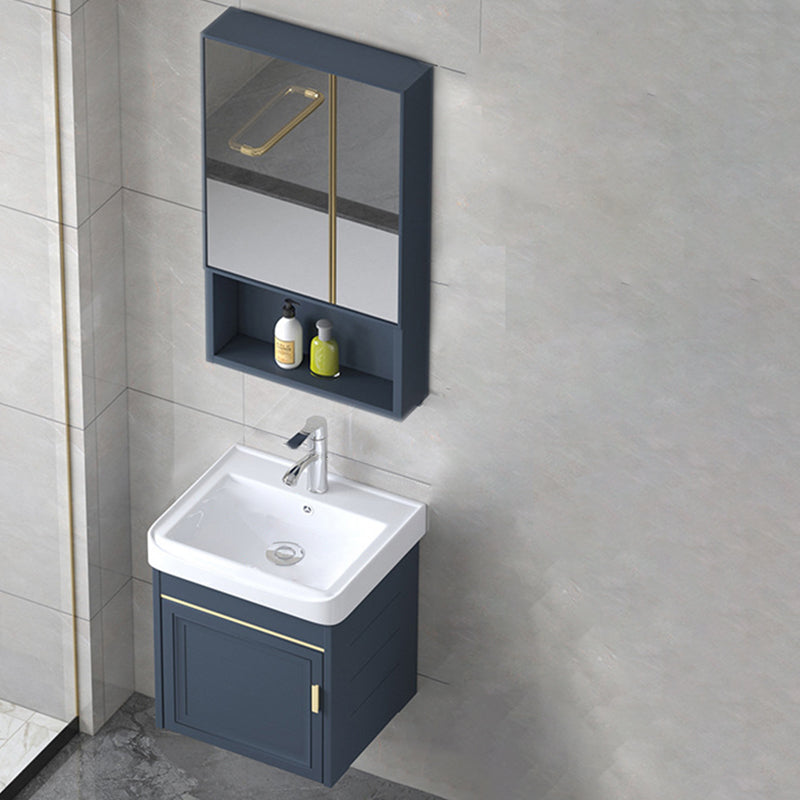 Modern Wall-Mounted Sink Vanity Blue Wall Mount Vanity Cabinet Vanity & Faucet & Mirror Cabinet 17.3"L x 14.2"W x 18.9"H Towel Bar Not Included Clearhalo 'Bathroom Remodel & Bathroom Fixtures' 'Bathroom Vanities' 'bathroom_vanities' 'Home Improvement' 'home_improvement' 'home_improvement_bathroom_vanities' 6531469