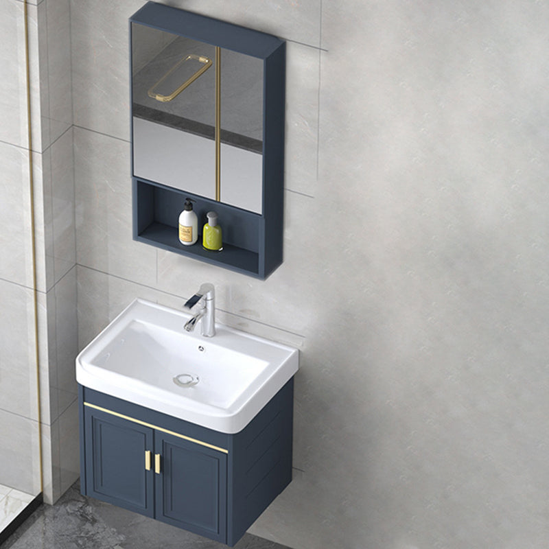 Modern Wall-Mounted Sink Vanity Blue Wall Mount Vanity Cabinet Vanity & Faucet & Mirror Cabinet 20.5"L x 14.6"W x 18.9"H Towel Bar Not Included Clearhalo 'Bathroom Remodel & Bathroom Fixtures' 'Bathroom Vanities' 'bathroom_vanities' 'Home Improvement' 'home_improvement' 'home_improvement_bathroom_vanities' 6531474