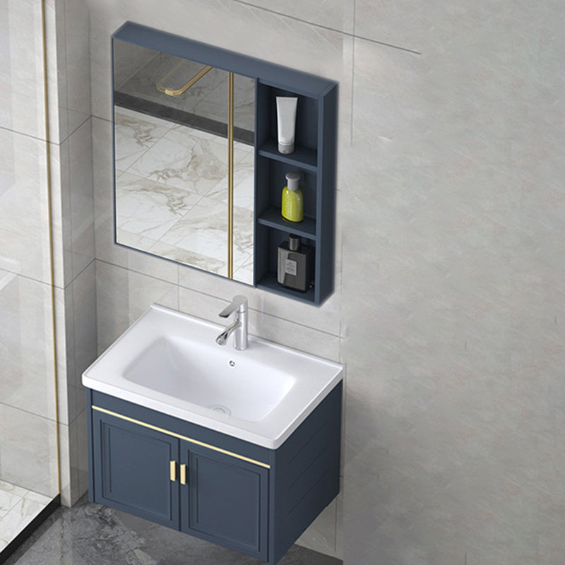 Modern Wall-Mounted Sink Vanity Blue Wall Mount Vanity Cabinet Vanity & Faucet & Mirror Cabinet 24"L x 16.1"W x 18.1"H Towel Bar Not Included Clearhalo 'Bathroom Remodel & Bathroom Fixtures' 'Bathroom Vanities' 'bathroom_vanities' 'Home Improvement' 'home_improvement' 'home_improvement_bathroom_vanities' 6531476