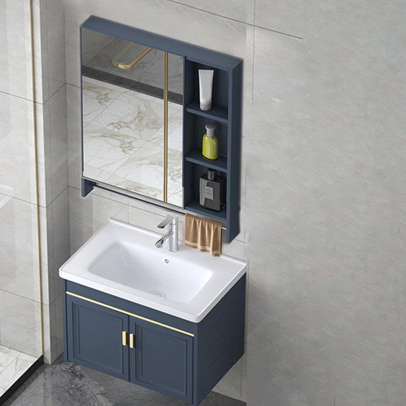 Modern Wall-Mounted Sink Vanity Blue Wall Mount Vanity Cabinet Vanity & Faucet & Mirror Cabinet 24"L x 16.1"W x 18.1"H Towel Bar Included Clearhalo 'Bathroom Remodel & Bathroom Fixtures' 'Bathroom Vanities' 'bathroom_vanities' 'Home Improvement' 'home_improvement' 'home_improvement_bathroom_vanities' 6531479