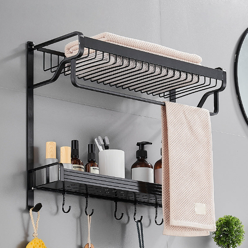 Black / Sliver Bathroom Accessory Aluminum Hardware Set Bath Shelf Clearhalo 'Bathroom Hardware Sets' 'Bathroom Hardware' 'Bathroom Remodel & Bathroom Fixtures' 'bathroom_hardware_sets' 'Home Improvement' 'home_improvement' 'home_improvement_bathroom_hardware_sets' 6536355