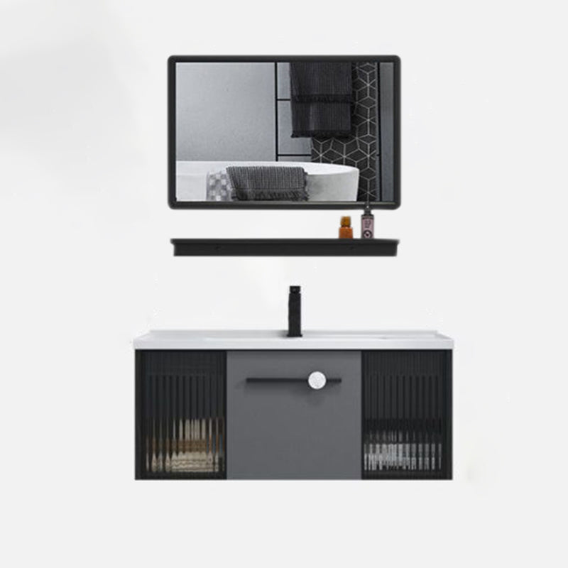 Wall Mount Bath Vanity Set Mirror Grey Rectangle Wood Bathroom Vanity with Single Sink Vanity & Faucet & Square Mirror Clearhalo 'Bathroom Remodel & Bathroom Fixtures' 'Bathroom Vanities' 'bathroom_vanities' 'Home Improvement' 'home_improvement' 'home_improvement_bathroom_vanities' 6540397