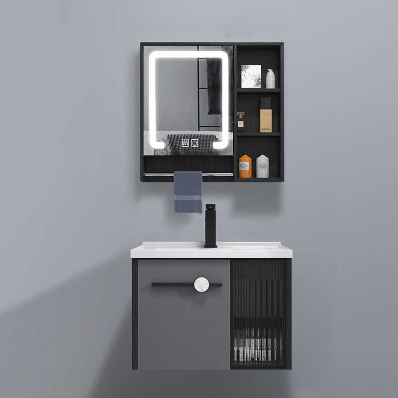 Wall Mount Bath Vanity Set Mirror Grey Rectangle Wood Bathroom Vanity with Single Sink Vanity & Faucet & Smart Medicine Cabinet 24"L x 16"W x 18"H Clearhalo 'Bathroom Remodel & Bathroom Fixtures' 'Bathroom Vanities' 'bathroom_vanities' 'Home Improvement' 'home_improvement' 'home_improvement_bathroom_vanities' 6540406