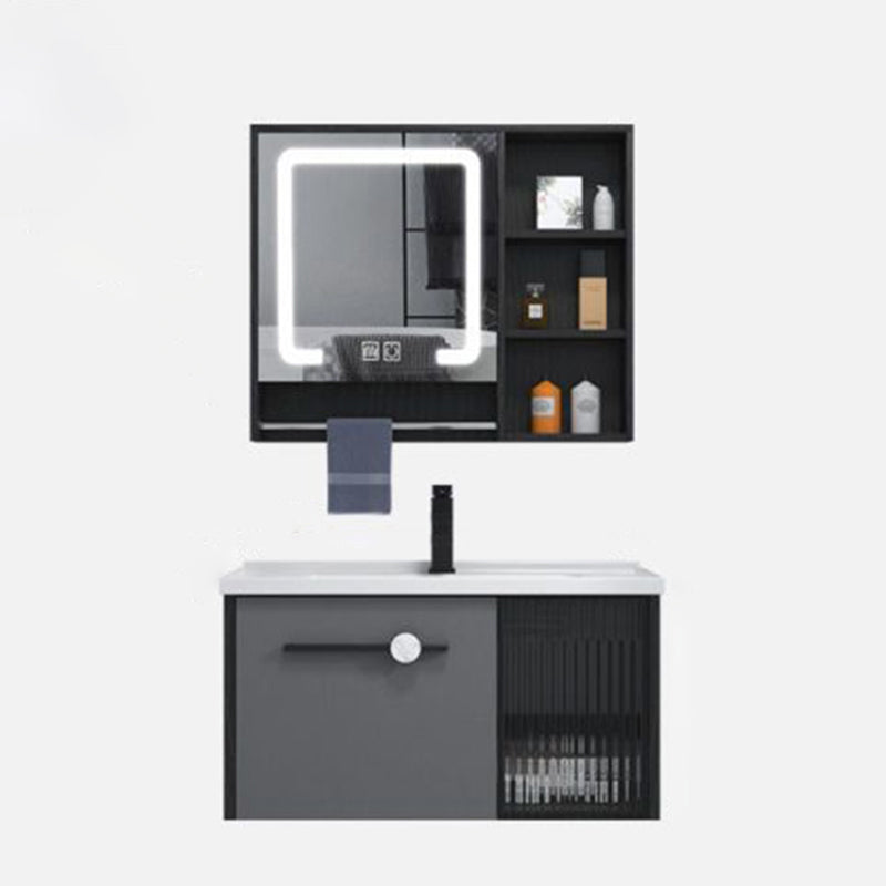 Wall Mount Bath Vanity Set Mirror Grey Rectangle Wood Bathroom Vanity with Single Sink Vanity & Faucet & Smart Medicine Cabinet Clearhalo 'Bathroom Remodel & Bathroom Fixtures' 'Bathroom Vanities' 'bathroom_vanities' 'Home Improvement' 'home_improvement' 'home_improvement_bathroom_vanities' 6540408
