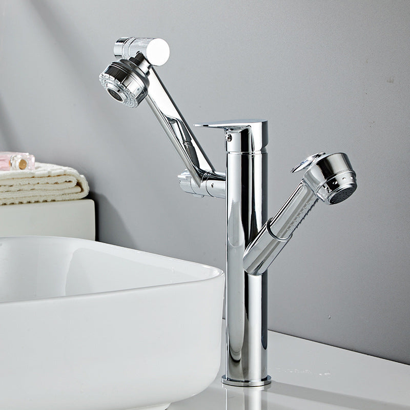 Glam Vessel Faucet Brass Lever Handles Swivel Spout Basin Lavatory Faucet Silber 11" Clearhalo 'Bathroom Remodel & Bathroom Fixtures' 'Bathroom Sink Faucets' 'Bathroom Sinks & Faucet Components' 'bathroom_sink_faucets' 'Home Improvement' 'home_improvement' 'home_improvement_bathroom_sink_faucets' 6540476