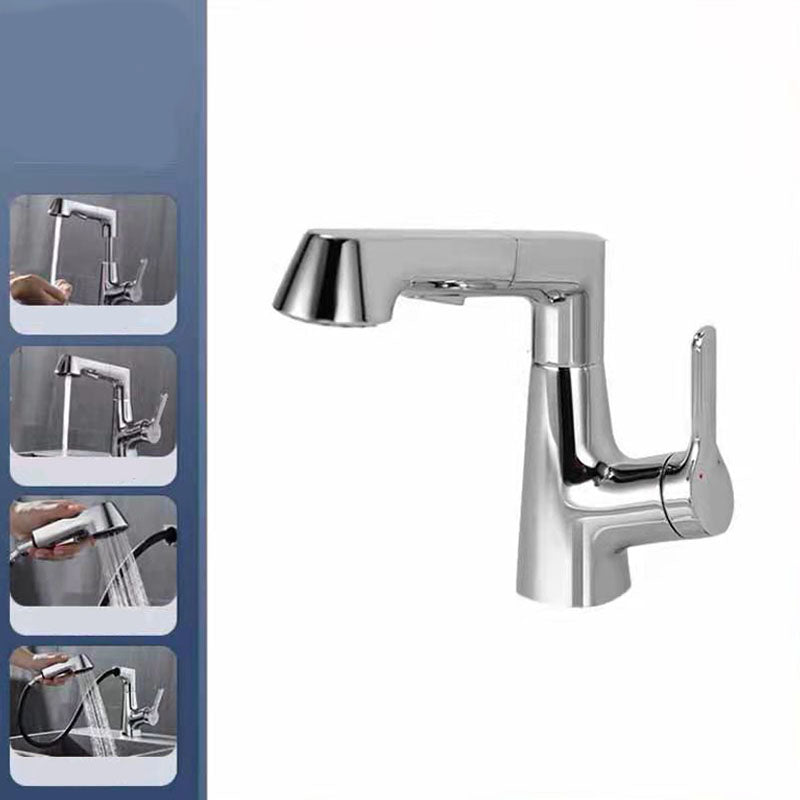 Modern Vessel Sink Faucet Copper Single Handle Low Arc Retractable Vessel Faucet Plata Clearhalo 'Bathroom Remodel & Bathroom Fixtures' 'Bathroom Sink Faucets' 'Bathroom Sinks & Faucet Components' 'bathroom_sink_faucets' 'Conjunta de Baño y Conjunta de Grifo' 'Coronamiento de Baño y Dispositivo de Baño' 'Grifo del lavabo del baño' 'Hogar' 'Home Improvement' 'home_improvement' 'home_improvement_bathroom_sink_faucets' 'Mejoras para el hogar' 6540497