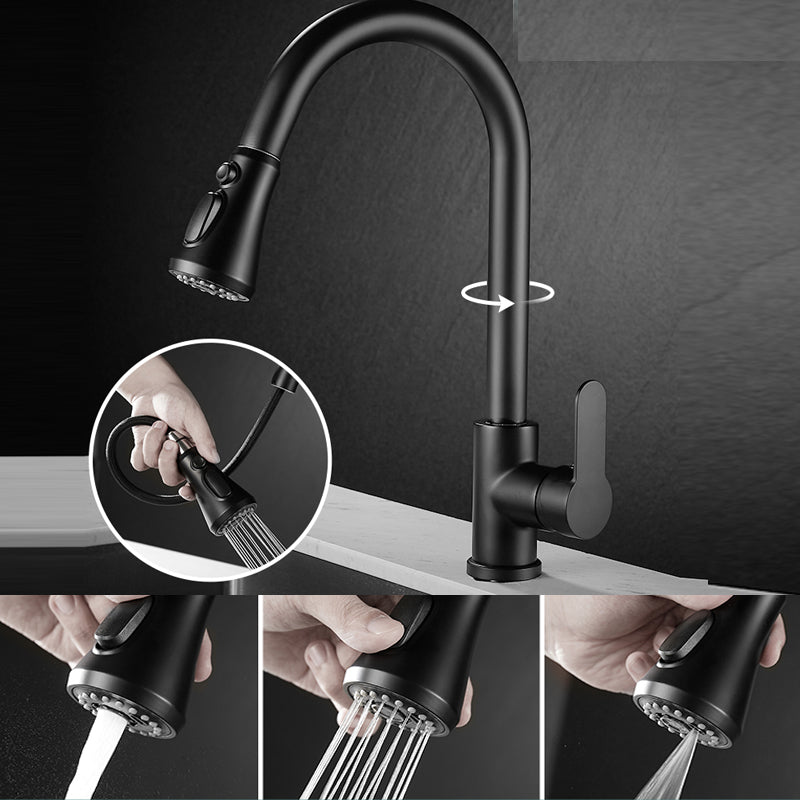 Modern Pull down Kitchen Faucet Sprayer with Handle and Supply Lines Bar Faucet Black Multi function Spray Clearhalo 'Home Improvement' 'home_improvement' 'home_improvement_kitchen_faucets' 'Kitchen Faucets' 'Kitchen Remodel & Kitchen Fixtures' 'Kitchen Sinks & Faucet Components' 'kitchen_faucets' 6540591