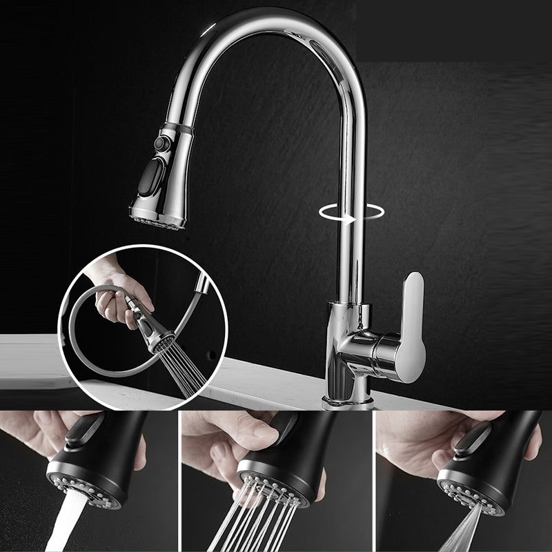 Modern Pull down Kitchen Faucet Sprayer with Handle and Supply Lines Bar Faucet Silver Multi function Spray Clearhalo 'Home Improvement' 'home_improvement' 'home_improvement_kitchen_faucets' 'Kitchen Faucets' 'Kitchen Remodel & Kitchen Fixtures' 'Kitchen Sinks & Faucet Components' 'kitchen_faucets' 6540592
