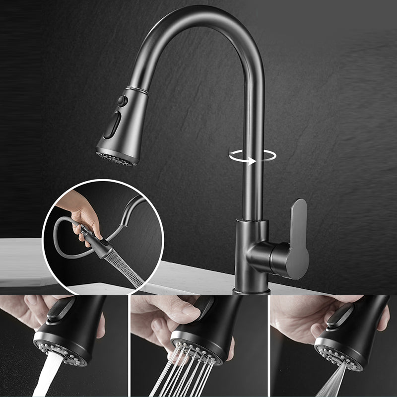 Modern Pull down Kitchen Faucet Sprayer with Handle and Supply Lines Bar Faucet Grey Multi function Spray Clearhalo 'Home Improvement' 'home_improvement' 'home_improvement_kitchen_faucets' 'Kitchen Faucets' 'Kitchen Remodel & Kitchen Fixtures' 'Kitchen Sinks & Faucet Components' 'kitchen_faucets' 6540594