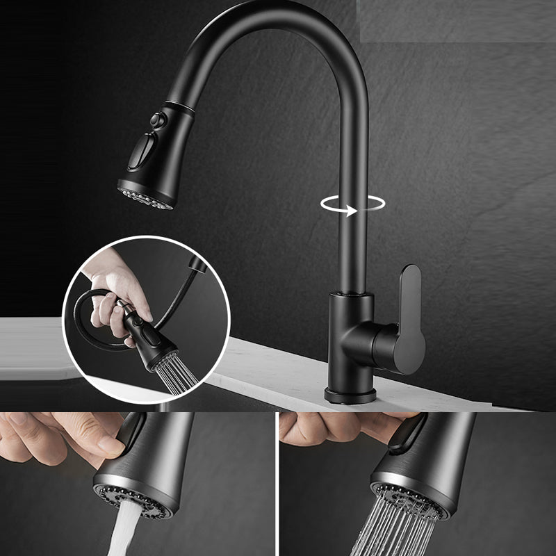 Modern Pull down Kitchen Faucet Sprayer with Handle and Supply Lines Bar Faucet Black Dual-mode Water Outlet Clearhalo 'Home Improvement' 'home_improvement' 'home_improvement_kitchen_faucets' 'Kitchen Faucets' 'Kitchen Remodel & Kitchen Fixtures' 'Kitchen Sinks & Faucet Components' 'kitchen_faucets' 6540596