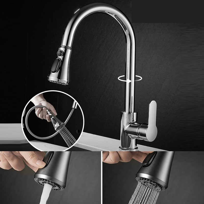 Modern Pull down Kitchen Faucet Sprayer with Handle and Supply Lines Bar Faucet Silver Dual-mode Water Outlet Clearhalo 'Home Improvement' 'home_improvement' 'home_improvement_kitchen_faucets' 'Kitchen Faucets' 'Kitchen Remodel & Kitchen Fixtures' 'Kitchen Sinks & Faucet Components' 'kitchen_faucets' 6540598