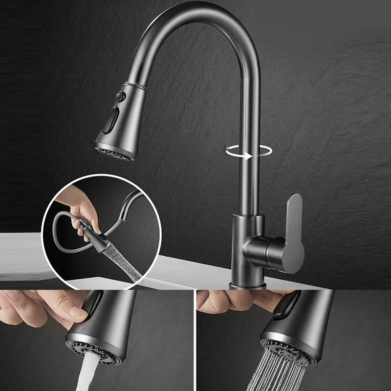 Modern Pull down Kitchen Faucet Sprayer with Handle and Supply Lines Bar Faucet Grey Dual-mode Water Outlet Clearhalo 'Home Improvement' 'home_improvement' 'home_improvement_kitchen_faucets' 'Kitchen Faucets' 'Kitchen Remodel & Kitchen Fixtures' 'Kitchen Sinks & Faucet Components' 'kitchen_faucets' 6540600