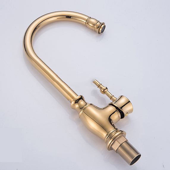 Traditional Bar Faucet 1-Handle with Supply Lines Kitchen Faucet in Gold Clearhalo 'Home Improvement' 'home_improvement' 'home_improvement_kitchen_faucets' 'Kitchen Faucets' 'Kitchen Remodel & Kitchen Fixtures' 'Kitchen Sinks & Faucet Components' 'kitchen_faucets' 6540611