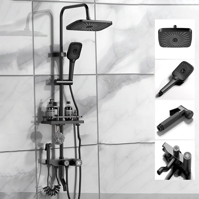 Modern Style Shower System Spot Resist Wall Mounted Shower System Black Temperature Control Digital Display Included Clearhalo 'Bathroom Remodel & Bathroom Fixtures' 'Home Improvement' 'home_improvement' 'home_improvement_shower_faucets' 'Shower Faucets & Systems' 'shower_faucets' 'Showers & Bathtubs Plumbing' 'Showers & Bathtubs' 6540644
