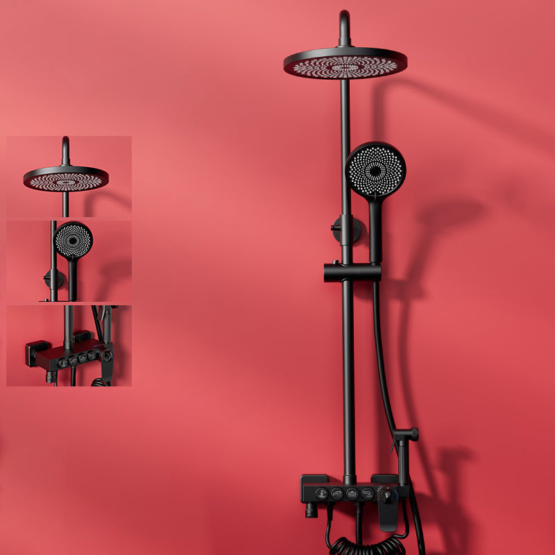 Modern Style Shower System Spot Resist Wall Mounted Shower System Matte Black Thermostatic Digital Display Not Included Clearhalo 'Bathroom Remodel & Bathroom Fixtures' 'Home Improvement' 'home_improvement' 'home_improvement_shower_faucets' 'Shower Faucets & Systems' 'shower_faucets' 'Showers & Bathtubs Plumbing' 'Showers & Bathtubs' 6540650