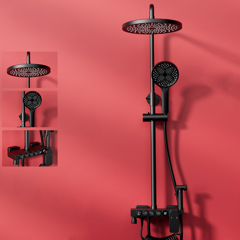 Modern Style Shower System Spot Resist Wall Mounted Shower System Matte Black Temperature Control Digital Display Included Clearhalo 'Bathroom Remodel & Bathroom Fixtures' 'Home Improvement' 'home_improvement' 'home_improvement_shower_faucets' 'Shower Faucets & Systems' 'shower_faucets' 'Showers & Bathtubs Plumbing' 'Showers & Bathtubs' 6540652