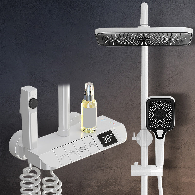 Modern Style Rectangle Shower System Spot Resist Copper Wall Mounted Shower System White Digital Display Included Clearhalo 'Bathroom Remodel & Bathroom Fixtures' 'Home Improvement' 'home_improvement' 'home_improvement_shower_faucets' 'Shower Faucets & Systems' 'shower_faucets' 'Showers & Bathtubs Plumbing' 'Showers & Bathtubs' 6540687